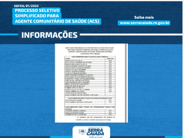 RESULTADO PRELIMINAR DAS ENTREVISTAS - SEGUNDA ETAPA